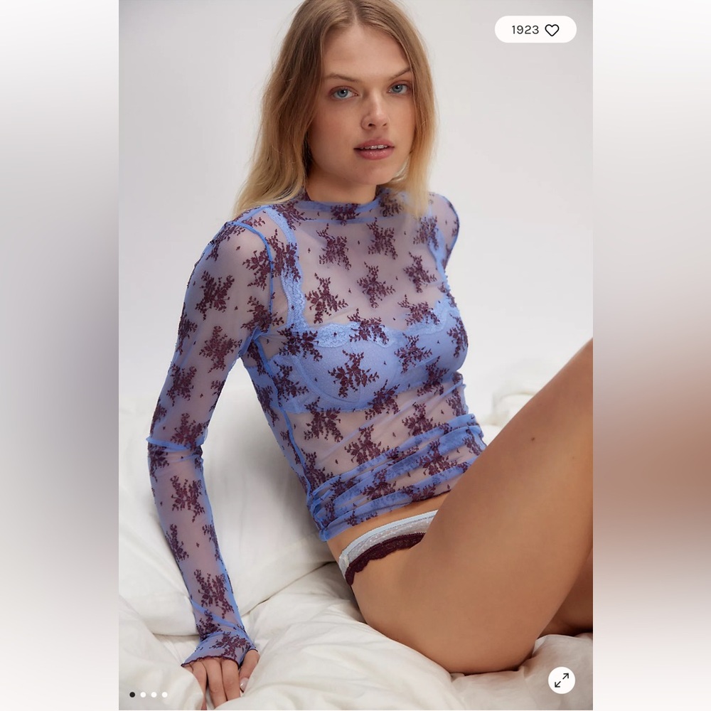 NWT Free People Lady Lux Lace Top - Summer Blue Combo